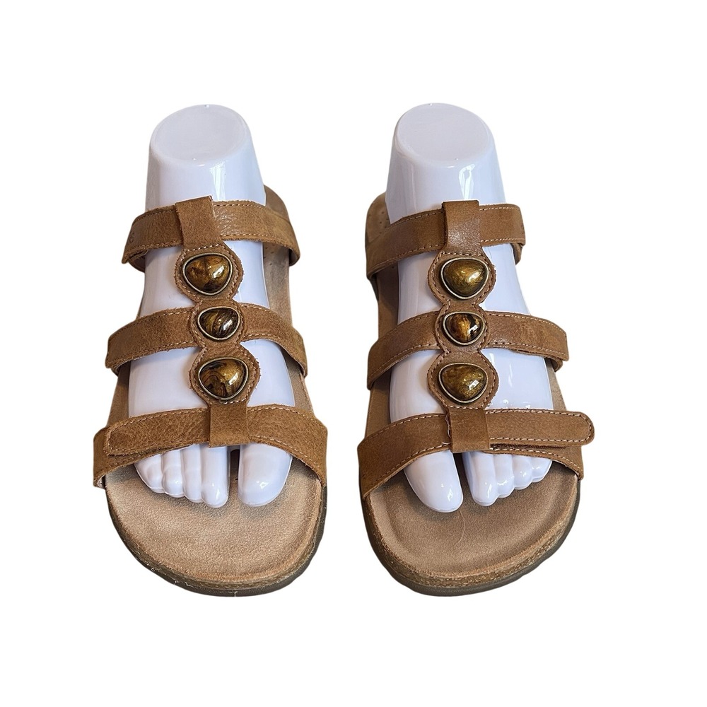 Taos Gemma Womens Sandals Hazelnut Brown Leather Comfort Slides Stones Size 11